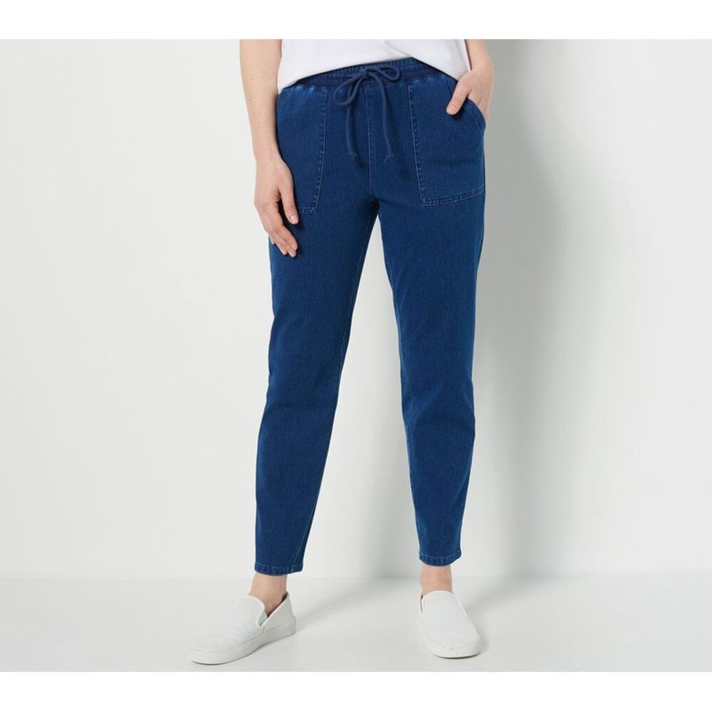 Denim & Co. Women's Pants Sz S Comfy Knit Air Tapered Leg Pant w Blue